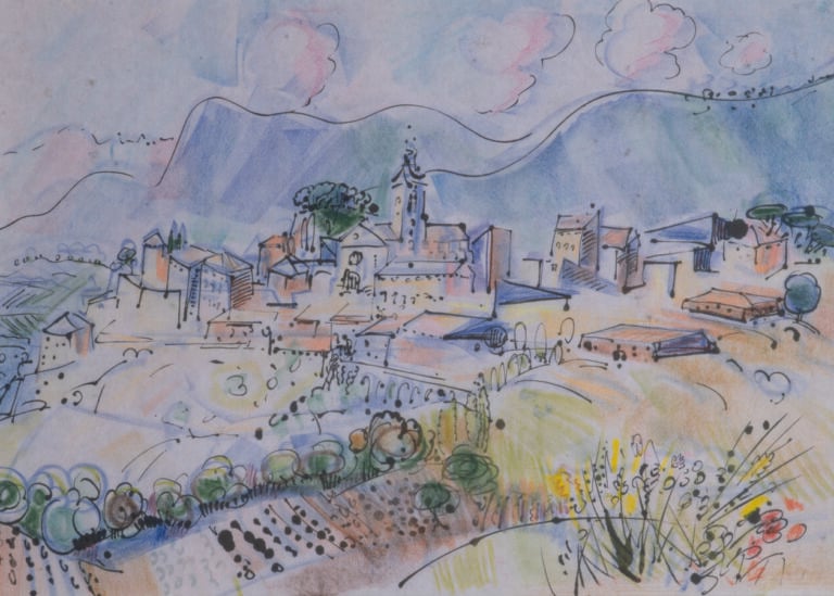 Ginette SIGNAC (1913-1980) - Village de montagne, 1967 - Encre et pastel, signé…