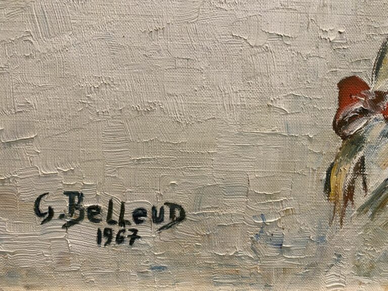 Gisèle BELLEUD (1921-2019) - Portrait de fillette au chapeau - Huile sur toile,…