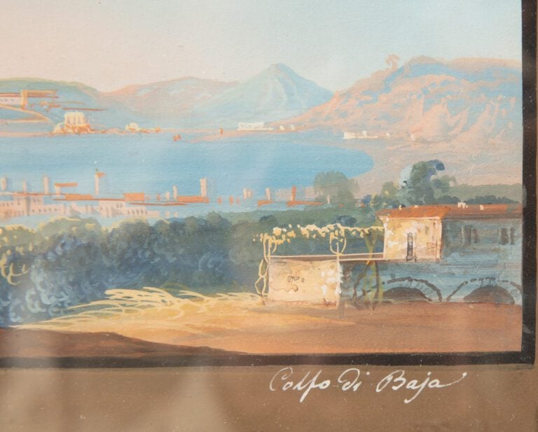 Gouache Napolitaine du XIXème siècle. - Golfo di Baja. - 16x23 cm