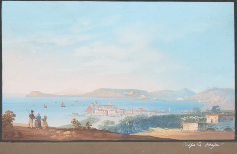 Gouache Napolitaine du XIXème siècle. - Golfo di Baja. - 16x23 cm