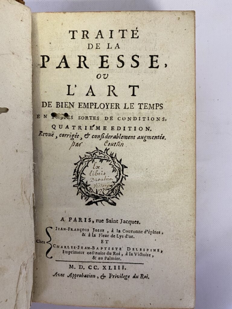 GOUJET (Abbé C.-P.) : "Traité de la Paresse, ou l'Art de bien employer le temps…