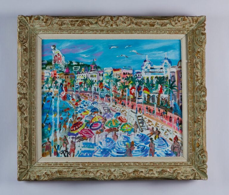 GRAC Yvon (1945) - "Les parasols sur la Baie des anges à Nice" - Huile sur toil…
