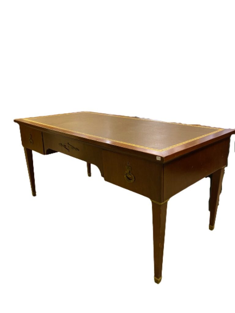 Grand bureau plat en bois, Style Empire - (usures, éclats, manques) - H: 75 cm…