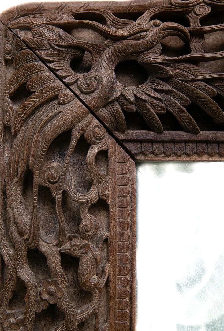 Grand miroir et son encadrement en bois indigène - Vietnam / Indochine, Dynasti…