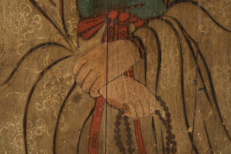 Grand ooema en bois avec une image peinte du bodhisattva Kannon (mieux connu so…