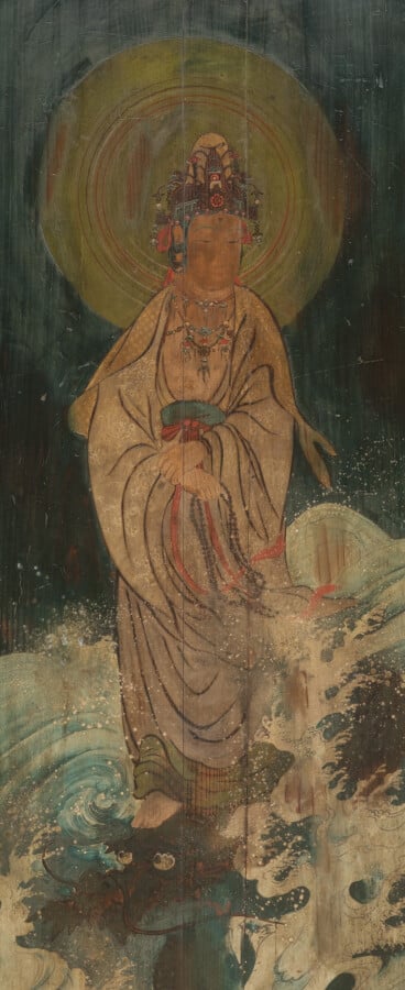 Grand ooema en bois avec une image peinte du bodhisattva Kannon (mieux connu so…