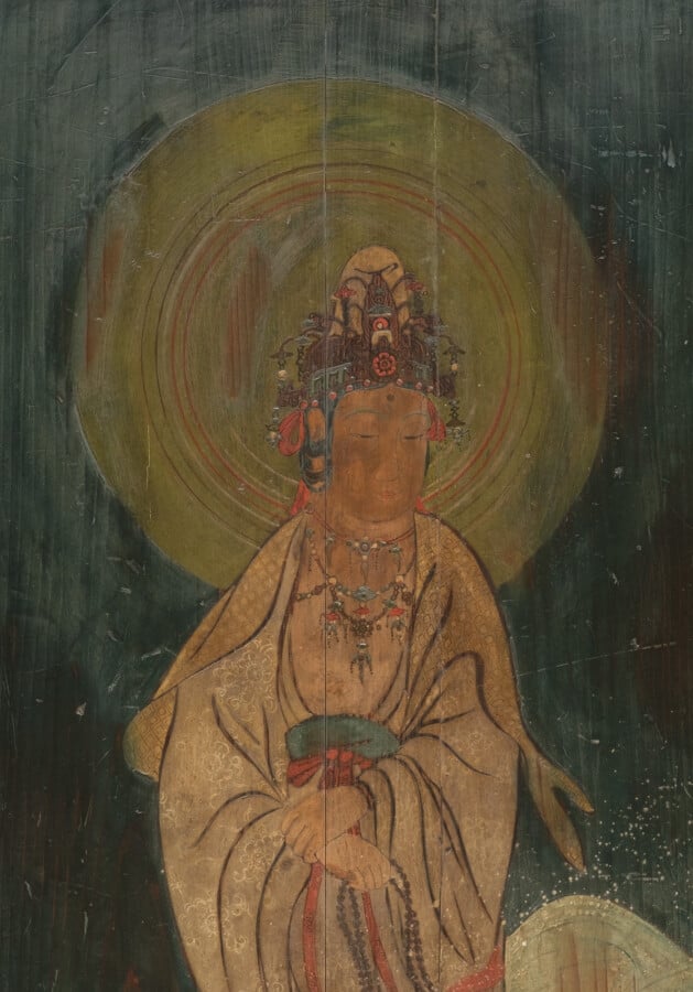 Grand ooema en bois avec une image peinte du bodhisattva Kannon (mieux connu so…