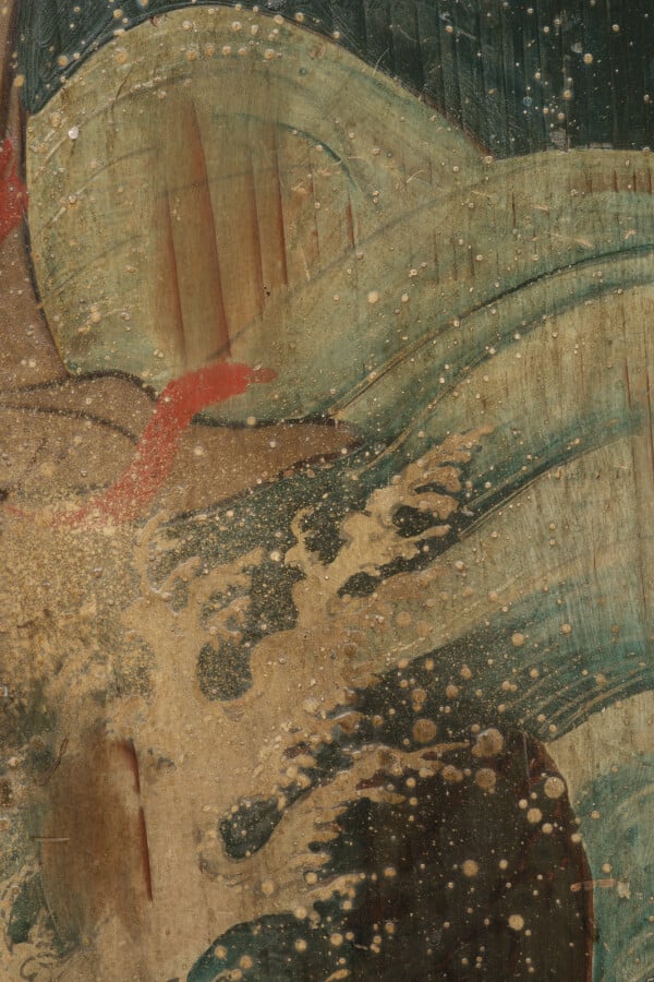 Grand ooema en bois avec une image peinte du bodhisattva Kannon (mieux connu so…