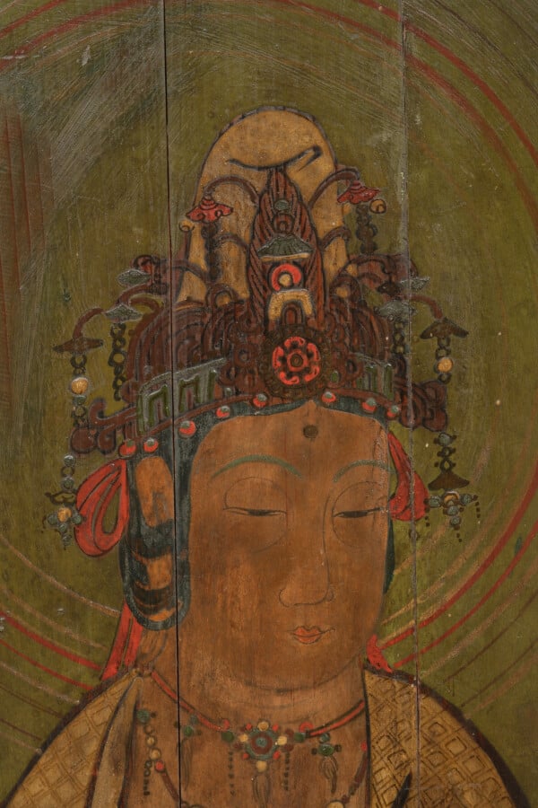 Grand ooema en bois avec une image peinte du bodhisattva Kannon (mieux connu so…