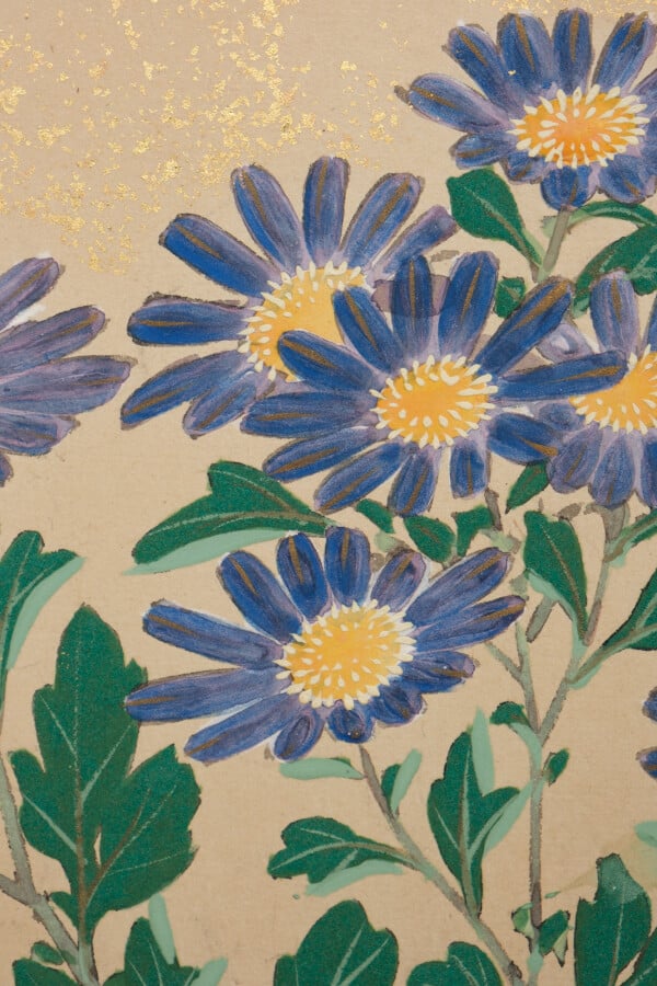 Grand paravent byobu à 6 panneaux avec une peinture de fleurs de chrysanthème s…