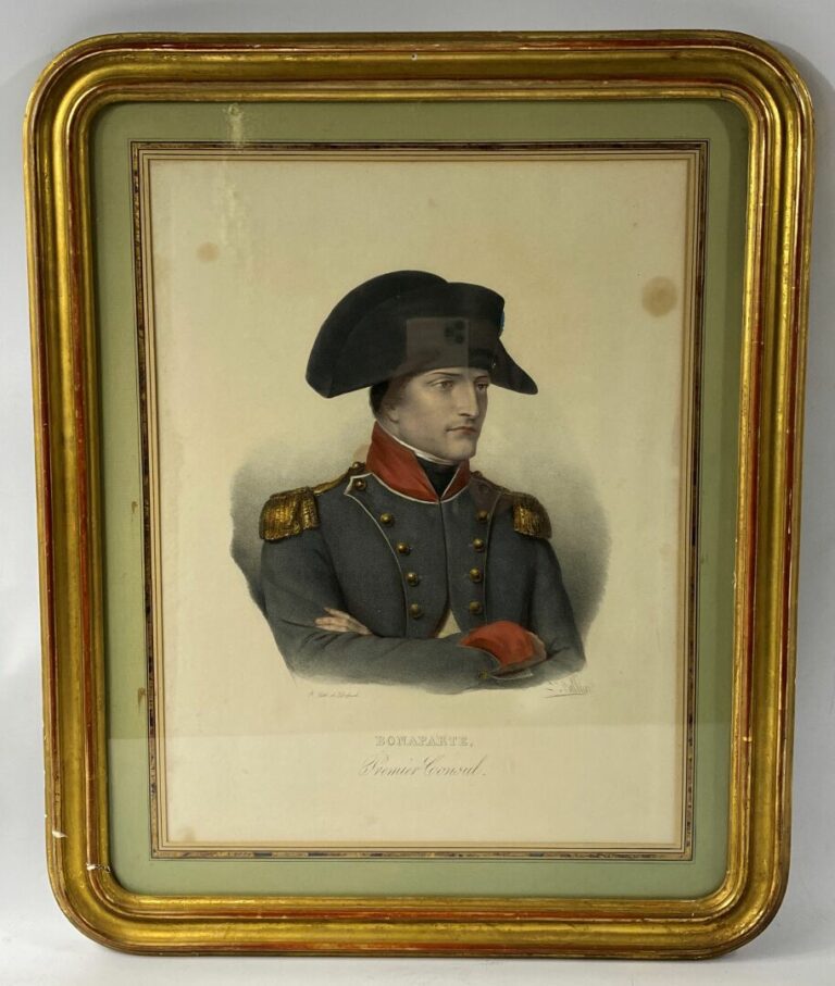 Gravure en couleurs - Bonaparte, Premier Consul - Dim (à vue): 41 x 31 cm - (ta…