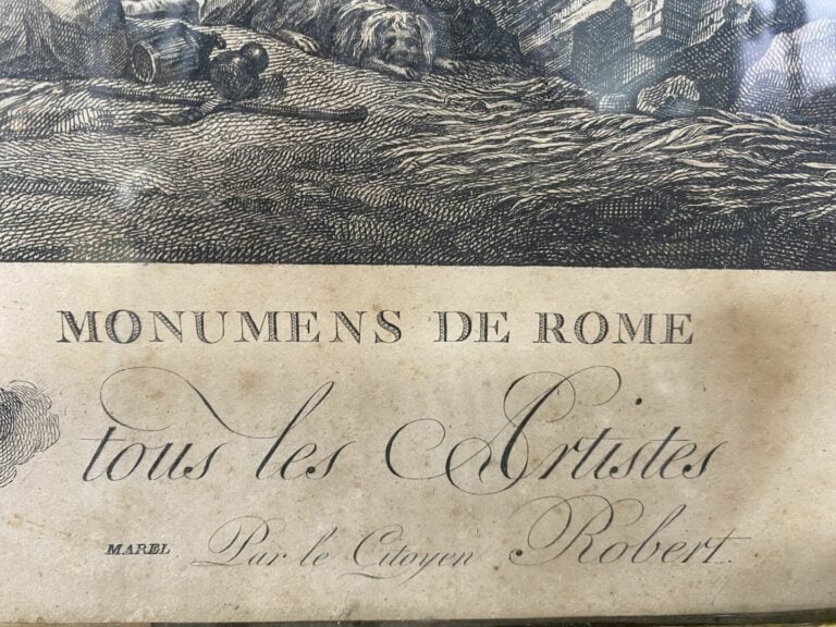 Gravure encadrée titrée "Vue des principaux monuments de Rome" par J. B. LIENAR…