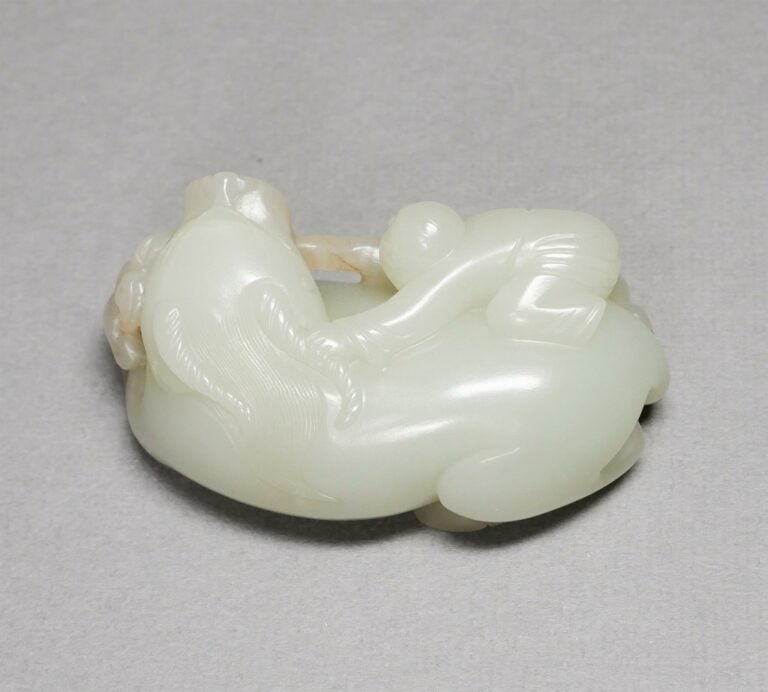 [.] GROUPE EN JADE NEPHRITE AU BUFFLE ET AU GARCON - Chine - Sculpté dans une p…