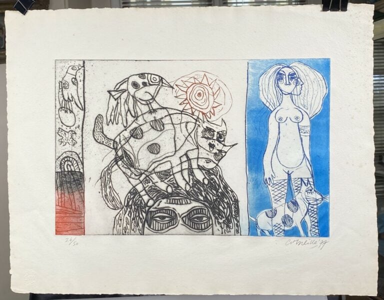 Guillaume CORNEILLE (1922-2010) - Femme au chat et animaux, 1977 - Eau-forte en…