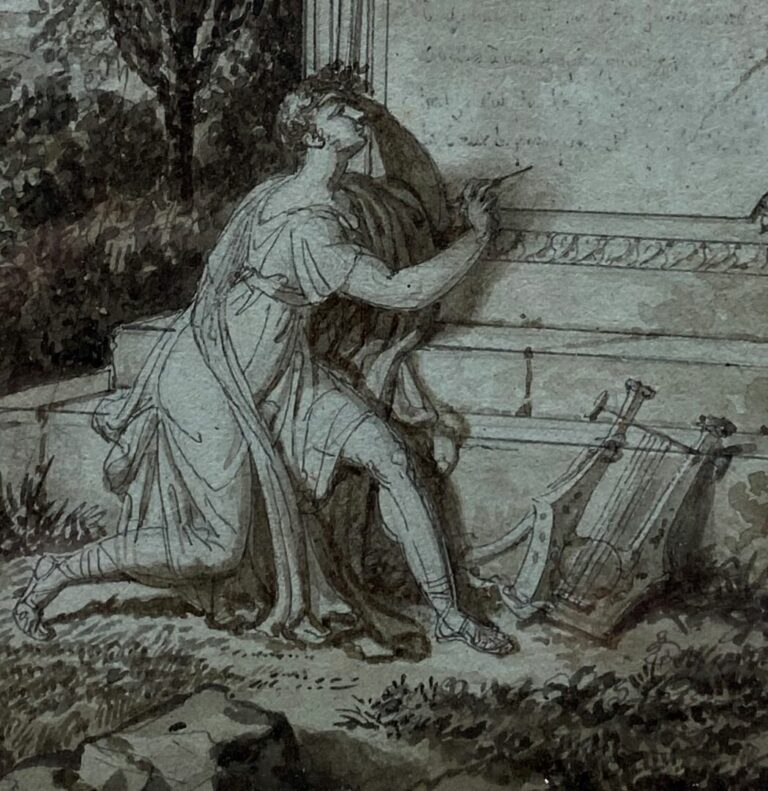 Guillaume Désiré J. DESCAMPS (1779-1858) - Orphée au tombeau d'Euridice - Plume…
