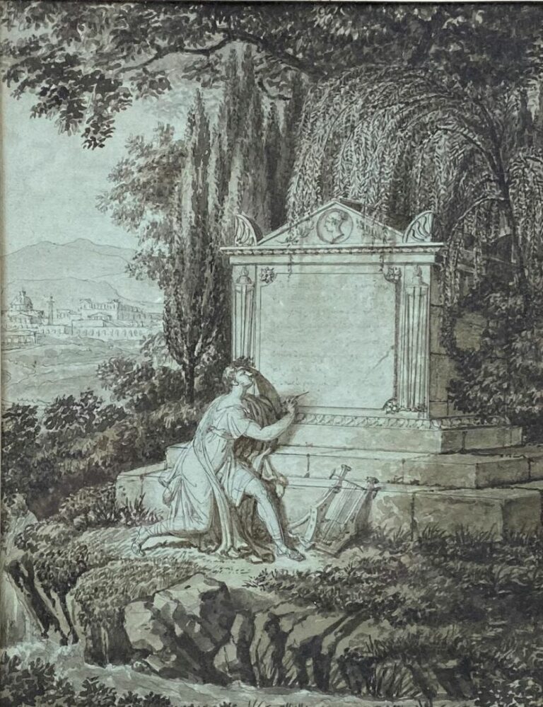 Guillaume Désiré J. DESCAMPS (1779-1858) - Orphée au tombeau d'Euridice - Plume…