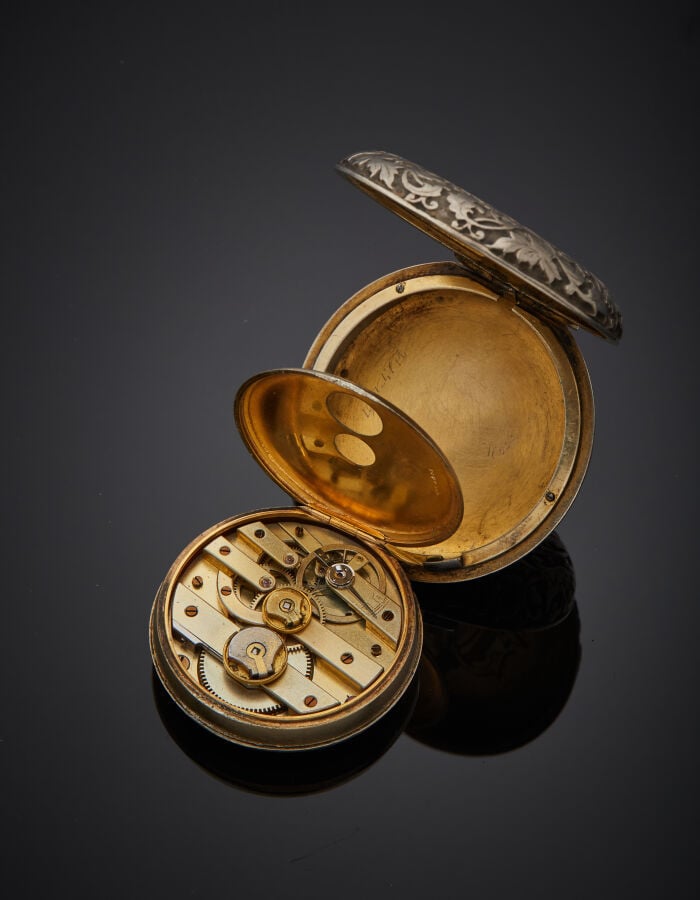 . Gustave SANDOZ - MONTRE de POCHE SAVONNETTE formant boîte (sans bélière) en a…