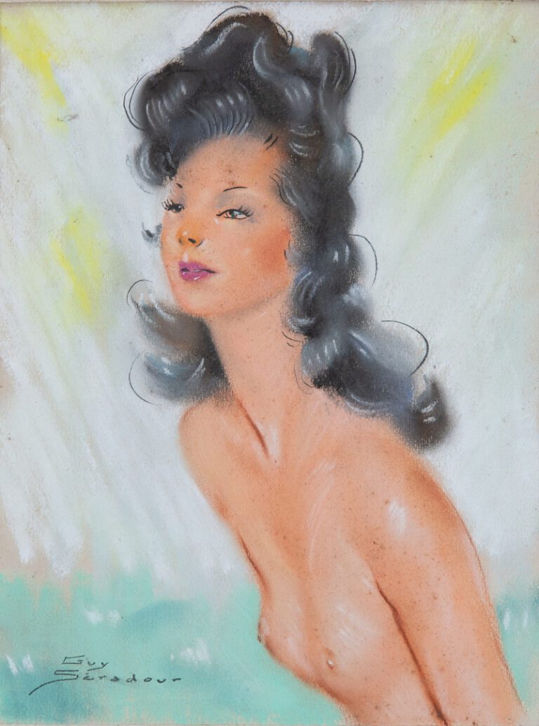 Guy SERADOUR (1922-2007). - Jeune femme en buste - Dessin au pastel sur papier,…