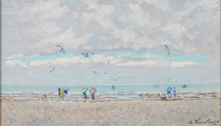HAMBOURG André (1909-1999) - "A Deauville, Temps doux, couvert" - Huile sur toi…