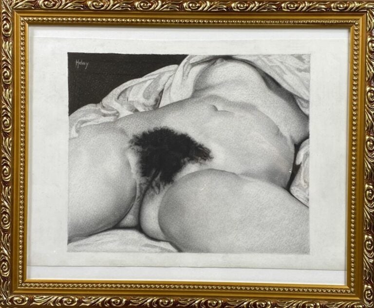 HELMY (Ecole française XXème) - L'Origine du monde - Fusain - 34 x 49 cm - Enca…