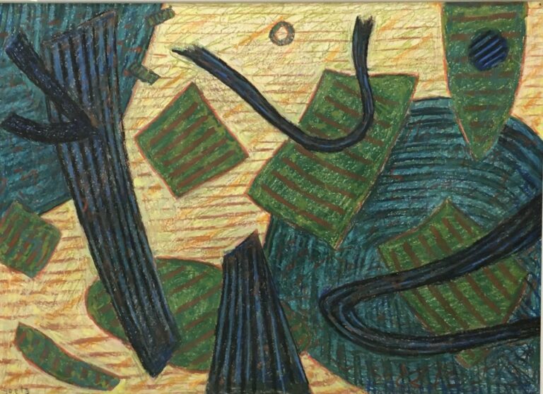 Henri GOETZ (1909-1989). - Composition abstraite sur fond beige - Pastel sur pa…