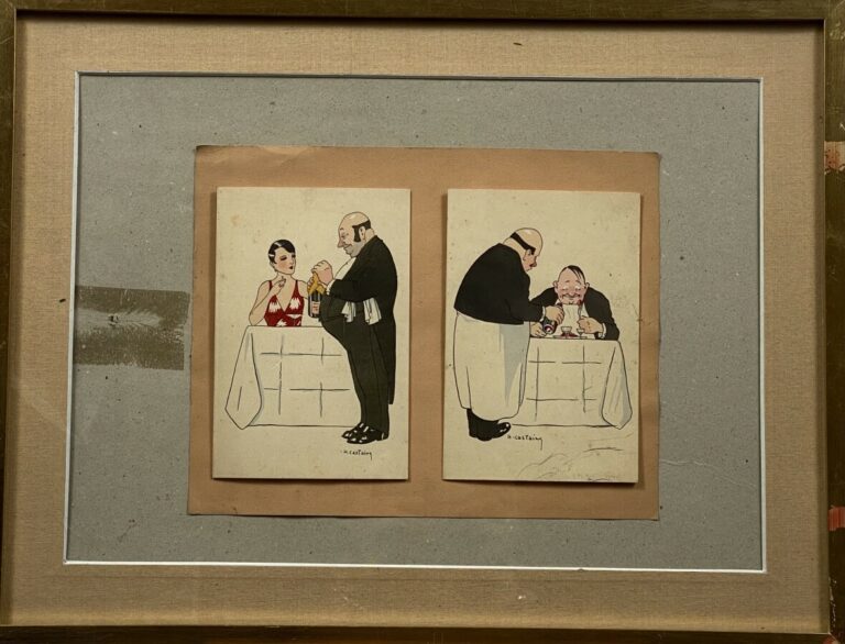 Henry CASTAING - Au restaurant - Deux aquarelles et encre sur papier. - Signées…