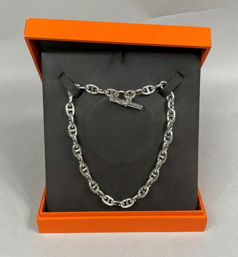 HERMES Paris - Collier chaîne d'ancre moyen modèle en argent (925) - Signé et n…