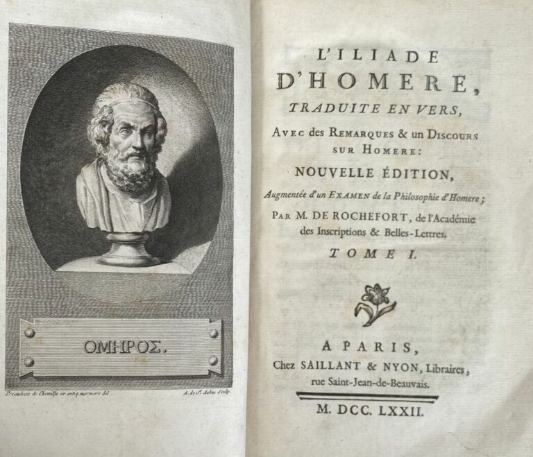 Homère - L'Iliade traduite en vers. P., Saillant, 1772. - 2 vols in-8, plein ve…