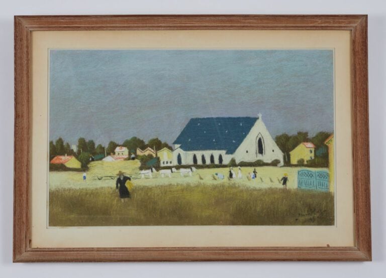 HUGO Jean (1894-1984) - "Les moissons" - Pastel, tendu sur le carton, signé en…
