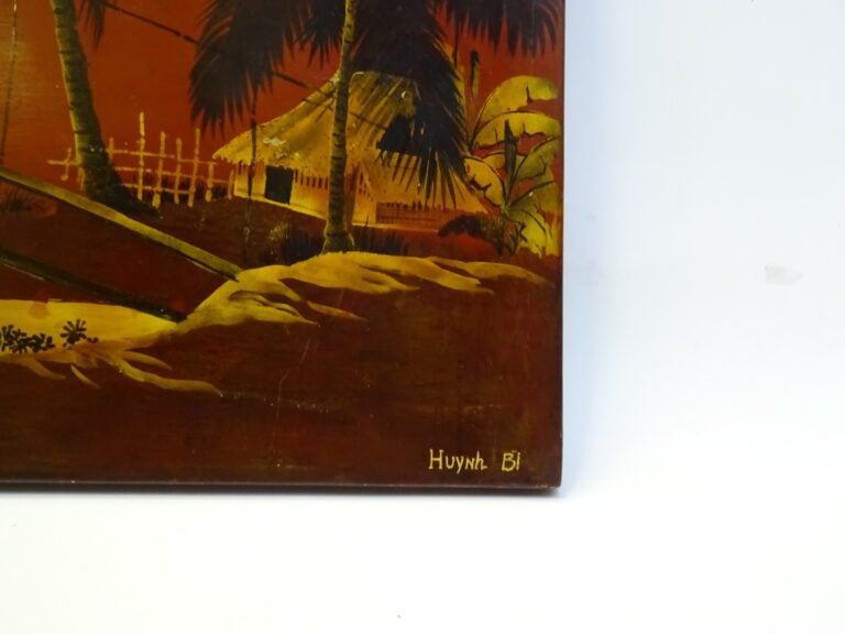 HUYNH BI - Vietnam - Retour des champs - Panneau en bois laqué rouge et or - (r…