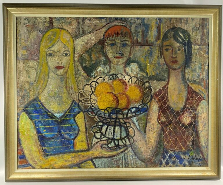 Ignasi VIDAL (1904-1988) - Trois femmes à la corbeille de fruits - Huile sur to…