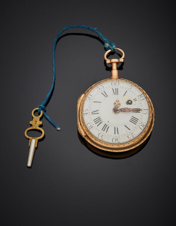 IMBERT LAINE - MONTRE de POCHE en or rose (750‰). Cadran émail blanc, chiffres…