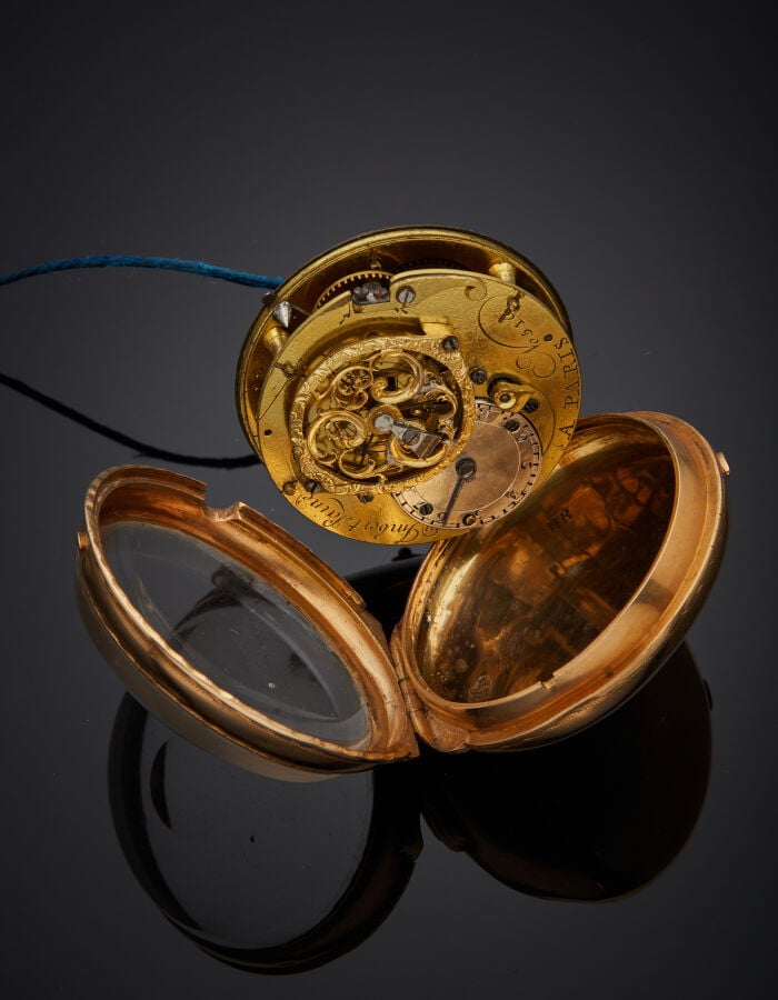 IMBERT LAINE - MONTRE de POCHE en or rose (750‰). Cadran émail blanc, chiffres…