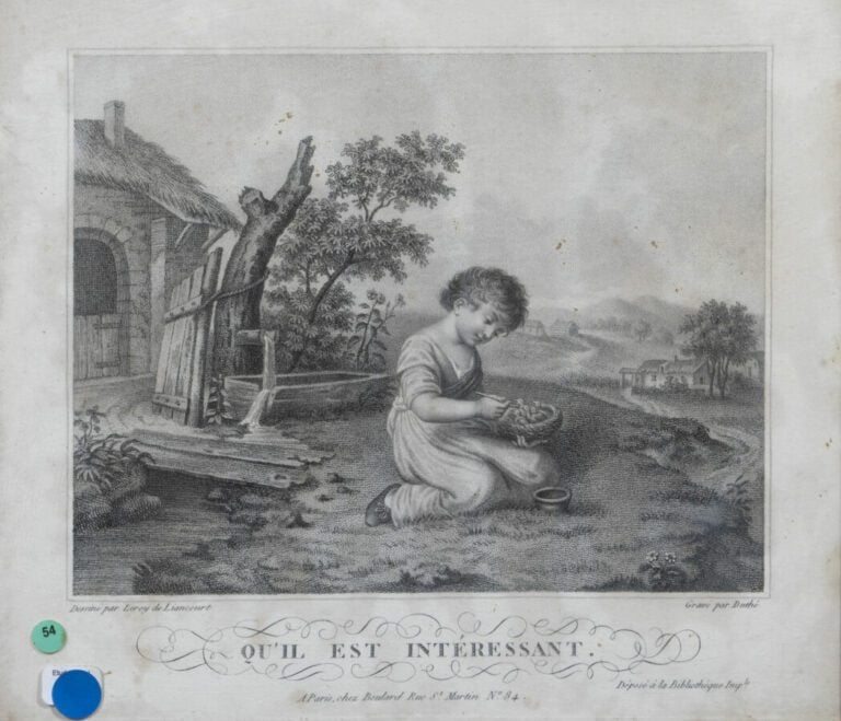 Important ensemble de gravures dont : - - Gravures de mode, - - Gravure en noir…