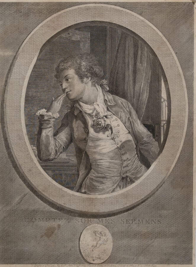 Important ensemble de gravures dont : - - Gravures de mode, - - Gravure en noir…