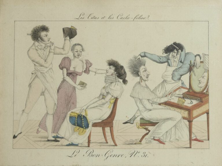 Important ensemble de gravures dont : - - Gravures de mode, - - Gravure en noir…