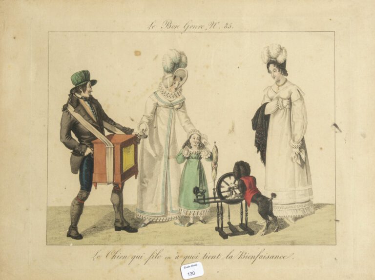 Important ensemble de gravures dont : - - Gravures de mode, - - Gravure en noir…