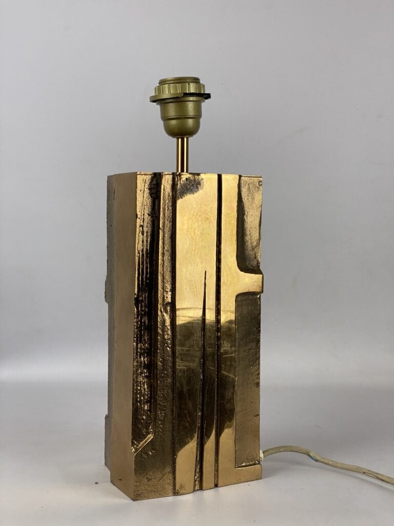 Important pied de lampe en bronze poli et texturé - Vers 1970-80 - H : 29 cm