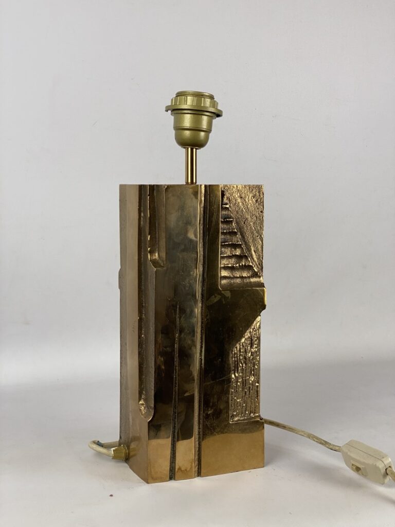 Important pied de lampe en bronze poli et texturé - Vers 1970-80 - H : 29 cm