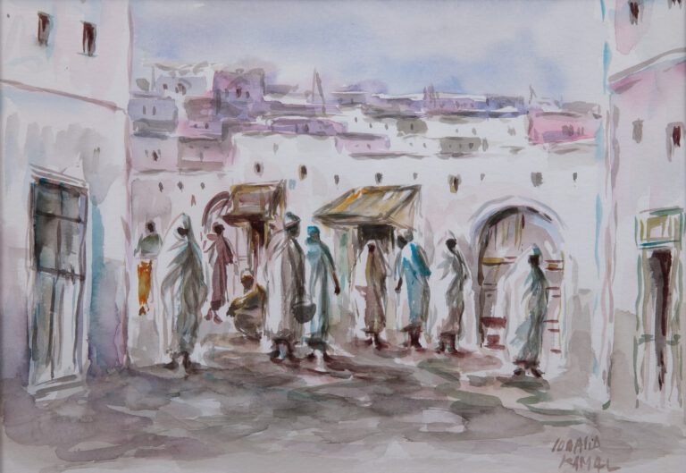 Ioualid KAMAL (XXe siècle) - Scènes animées au Maroc, souks - Suite de six aqua…