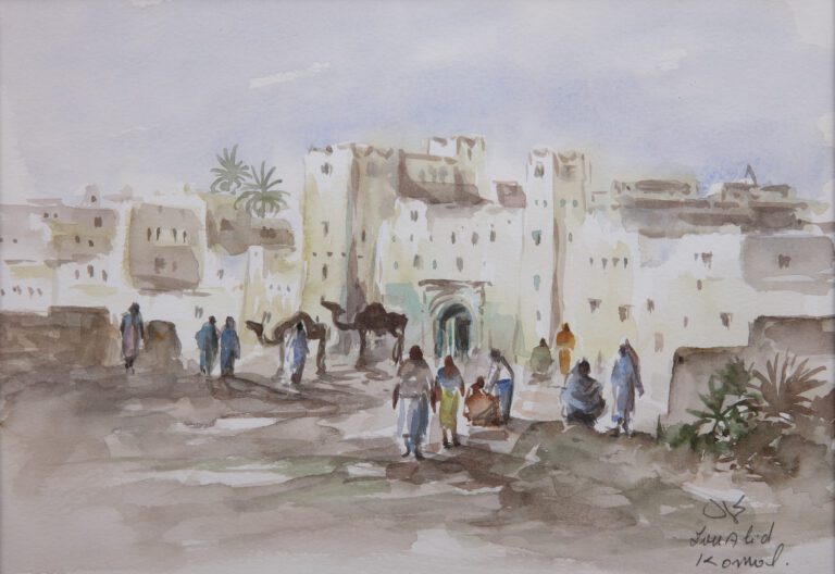 Ioualid KAMAL (XXe siècle) - Scènes animées au Maroc, souks - Suite de six aqua…
