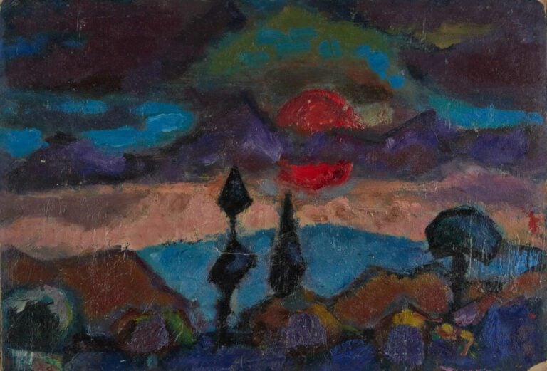 ISSAIEV Nicolas (1896-1977) - "Lune orange" - Huile sur carton signée en bas à…