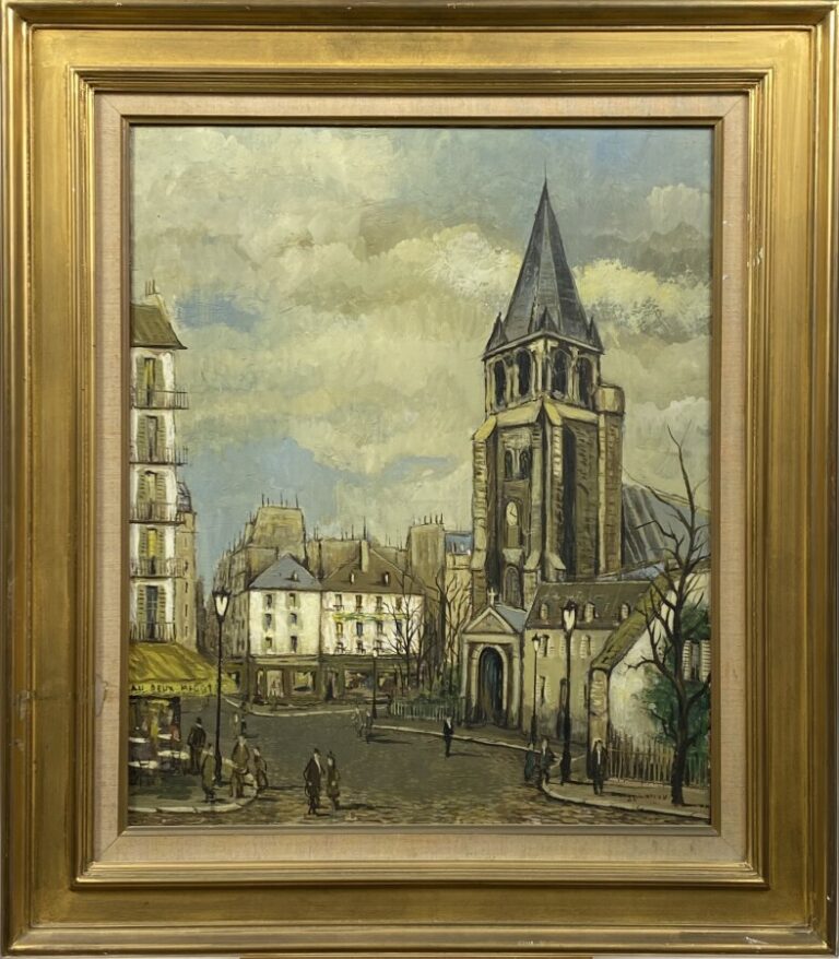 J. DANFLOU - Saint Germain des prés - Huile sur toile, signée en bas à droite -…
