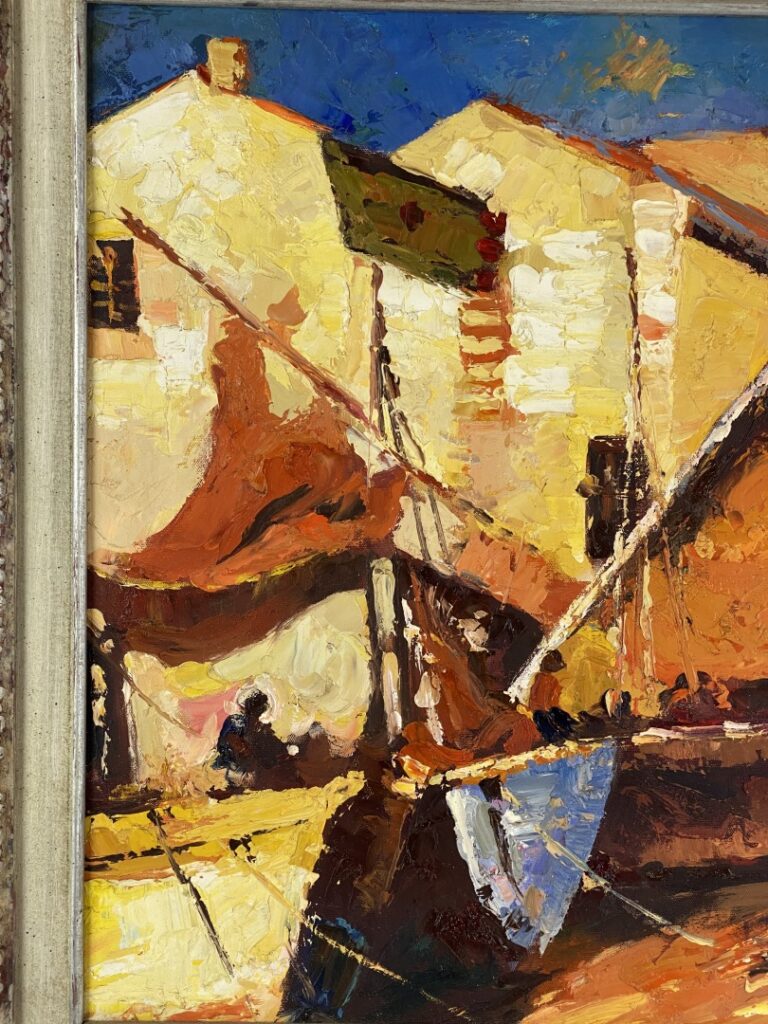 J. DOVID (XXe siècle) - Vue de port - Huile sur toile - Signée en bas à droite…