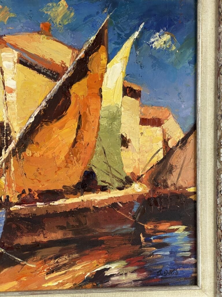 J. DOVID (XXe siècle) - Vue de port - Huile sur toile - Signée en bas à droite…