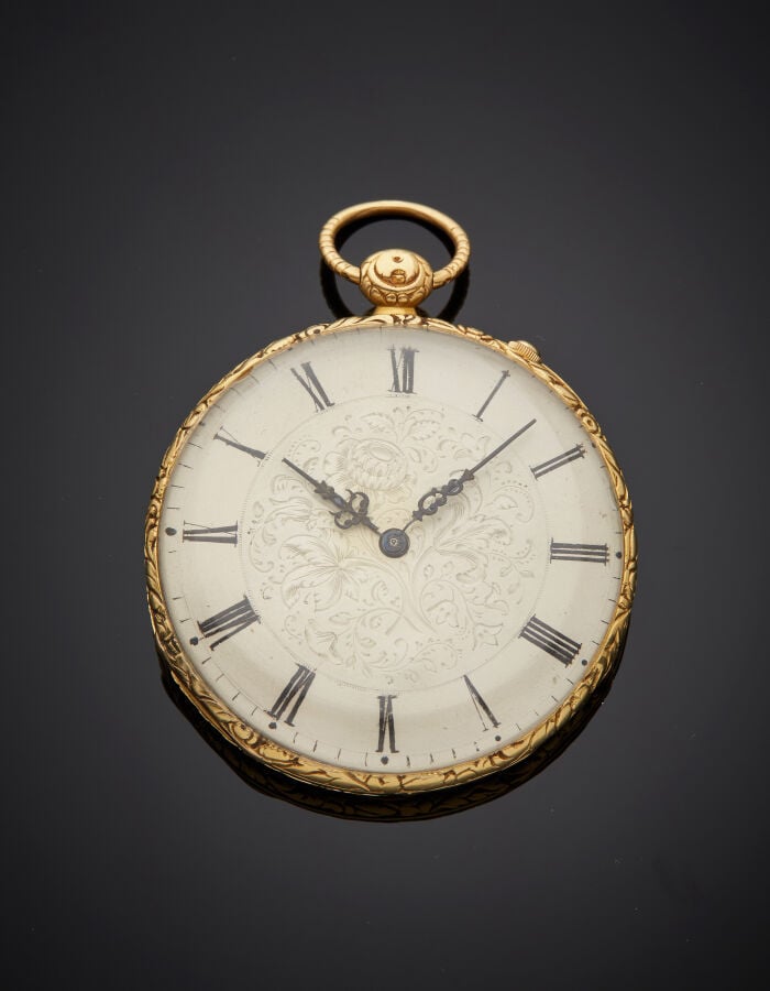 J. F. BAUTTE & Cie - MONTRE de POCHE en or jaune (750‰) entièrement ciselé de v…