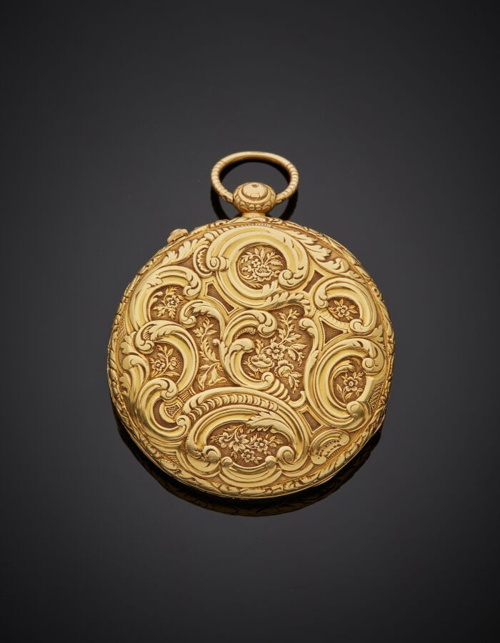 J. F. BAUTTE & Cie - MONTRE de POCHE en or jaune (750‰) entièrement ciselé de v…