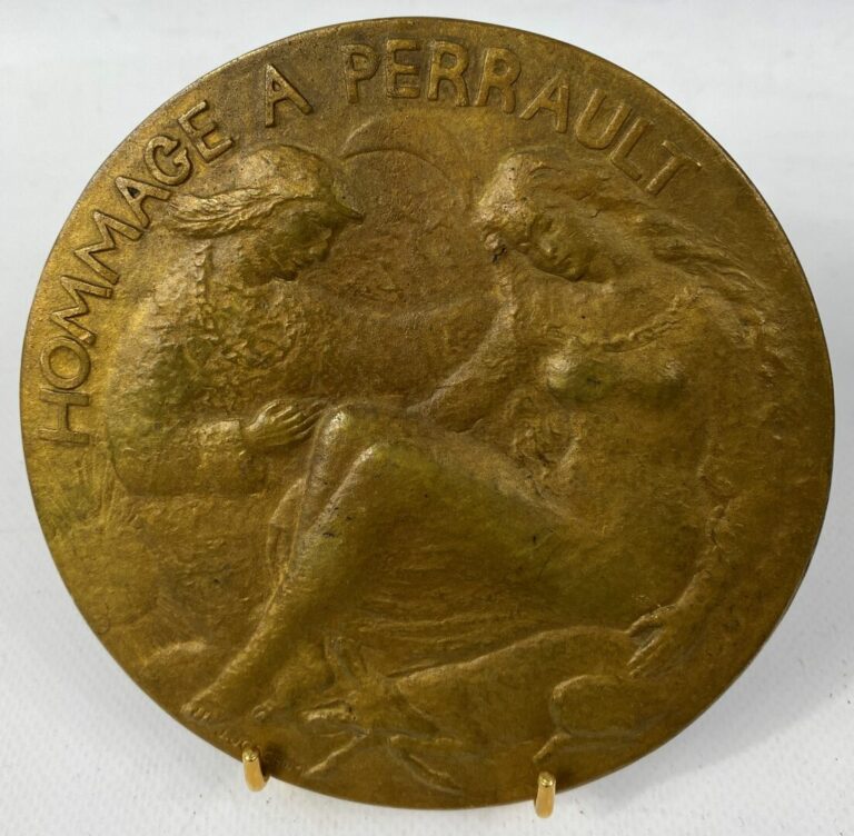 J. JOACHIM - Médaille en bronze "Hommage à Perrault" - Diam : 13,5 cm