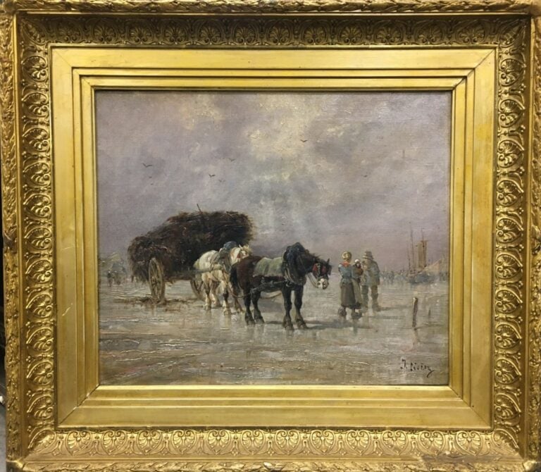 J. NUNEZ. - Attelage de paysans hollandais - Huile sur toile, signée en bas à d…