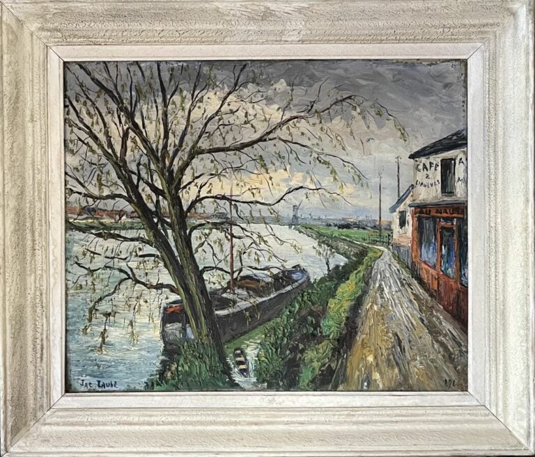 Jac LAUBE - Paysage de l'Ile Saint Ouen - Huile sur toile, signée en bas à gauc…